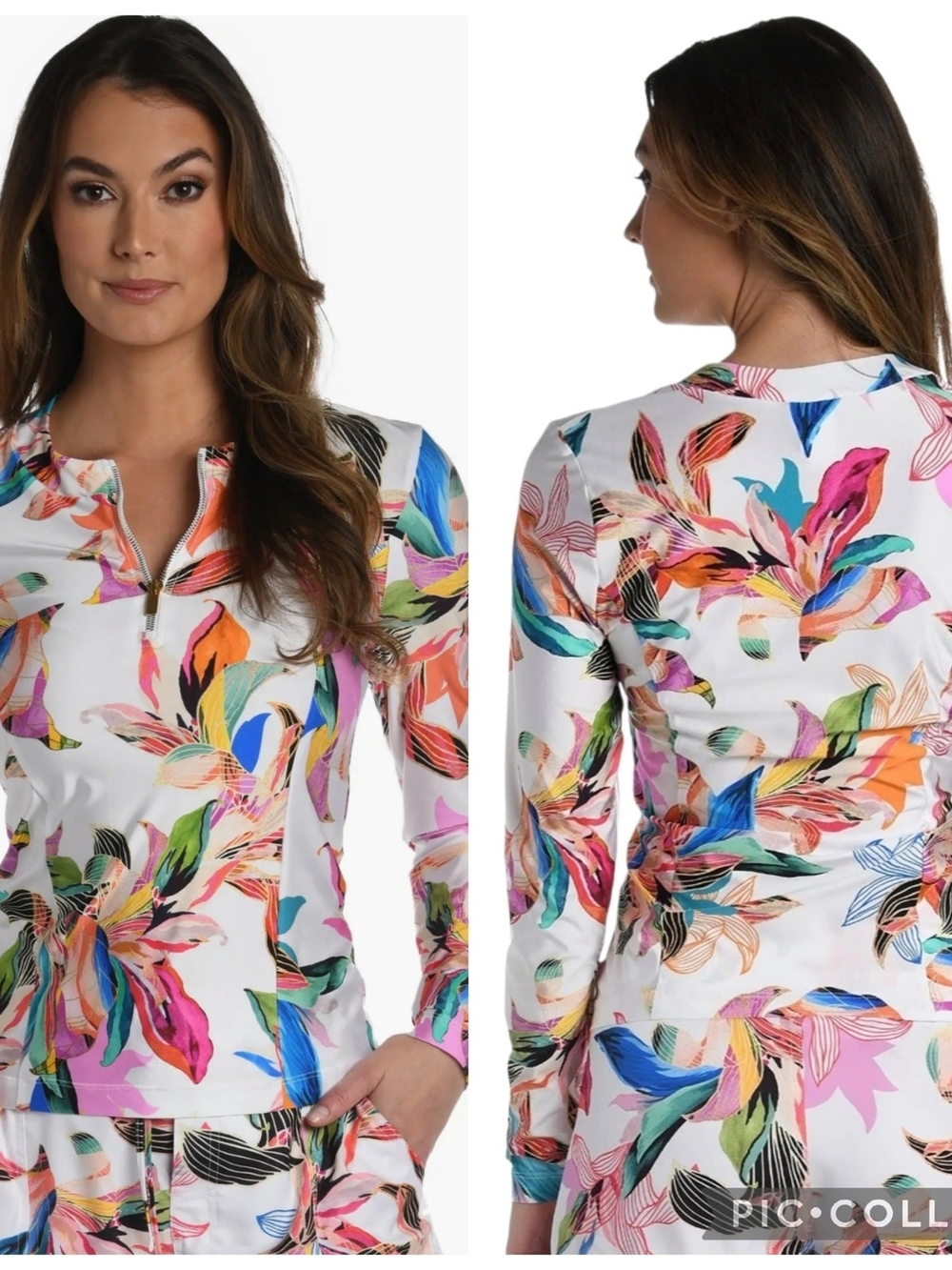 La Blanca Paradise Long Sleeve Half Zip Rash Guard NWT Sz Large - Picture 5 of 6